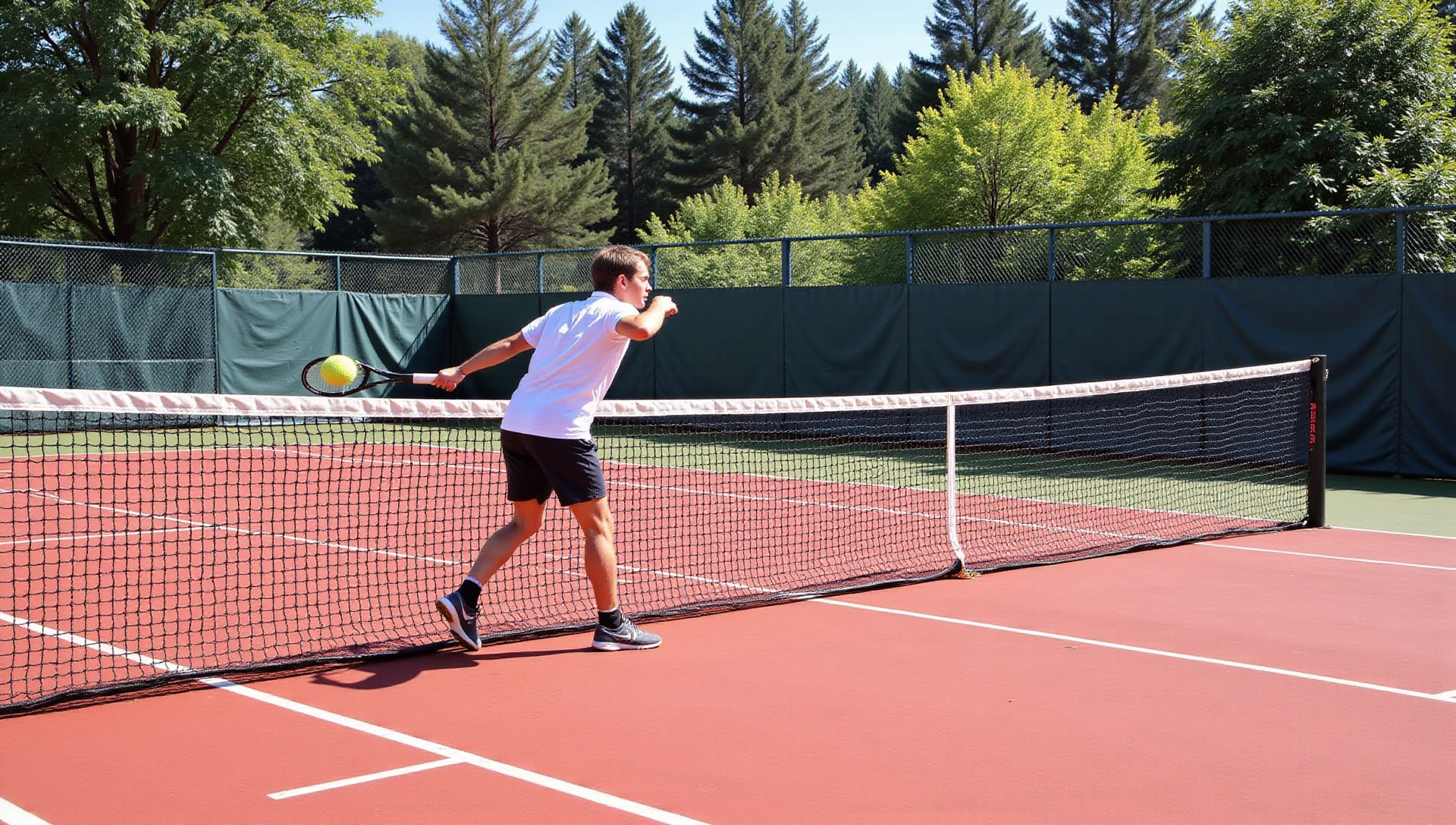Dynamic shot of a tennis player in action on a court