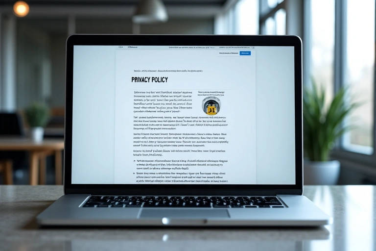 Laptop showing a privacy policy document with a lock icon