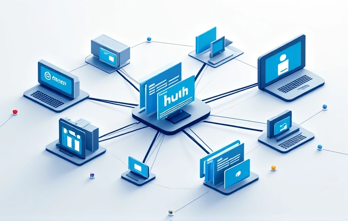 A network of interconnected websites and services, symbolizing external links and third-party integrations