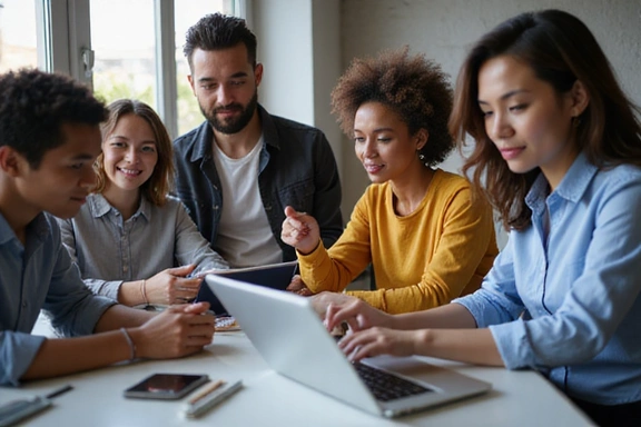 Diverse group of people collaborating respectfully on a digital platform