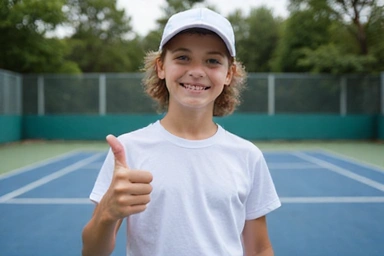 Smiling junior tennis player