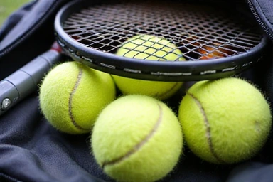 Tennis rackets and balls in a bag