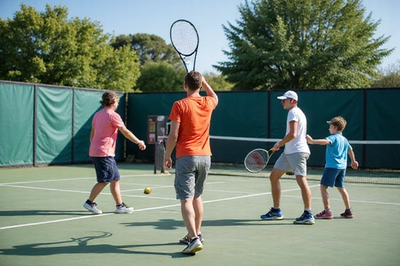 Young junior tennis players training